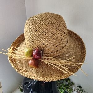Women's Woven Straw Hat with Fruit Accent